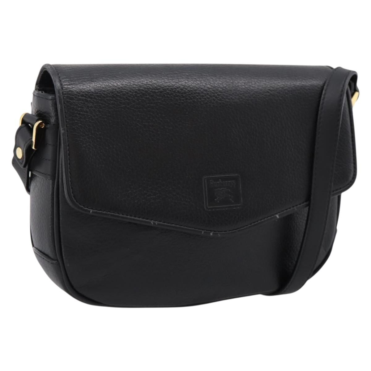 Burberrys Shoulder Bag Leather Black Gold Auth 203404