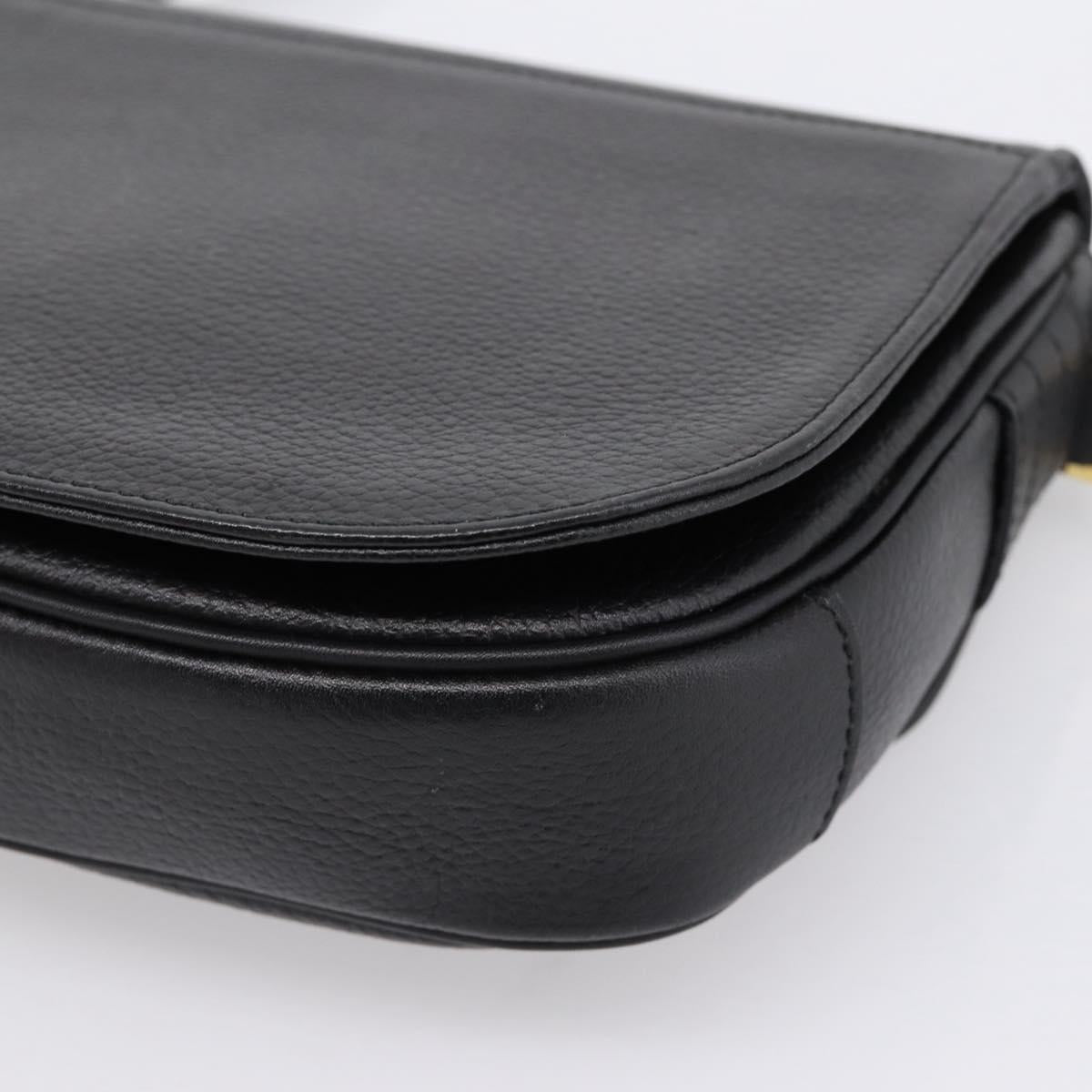 Burberrys Shoulder Bag Leather Black Gold Auth 203404