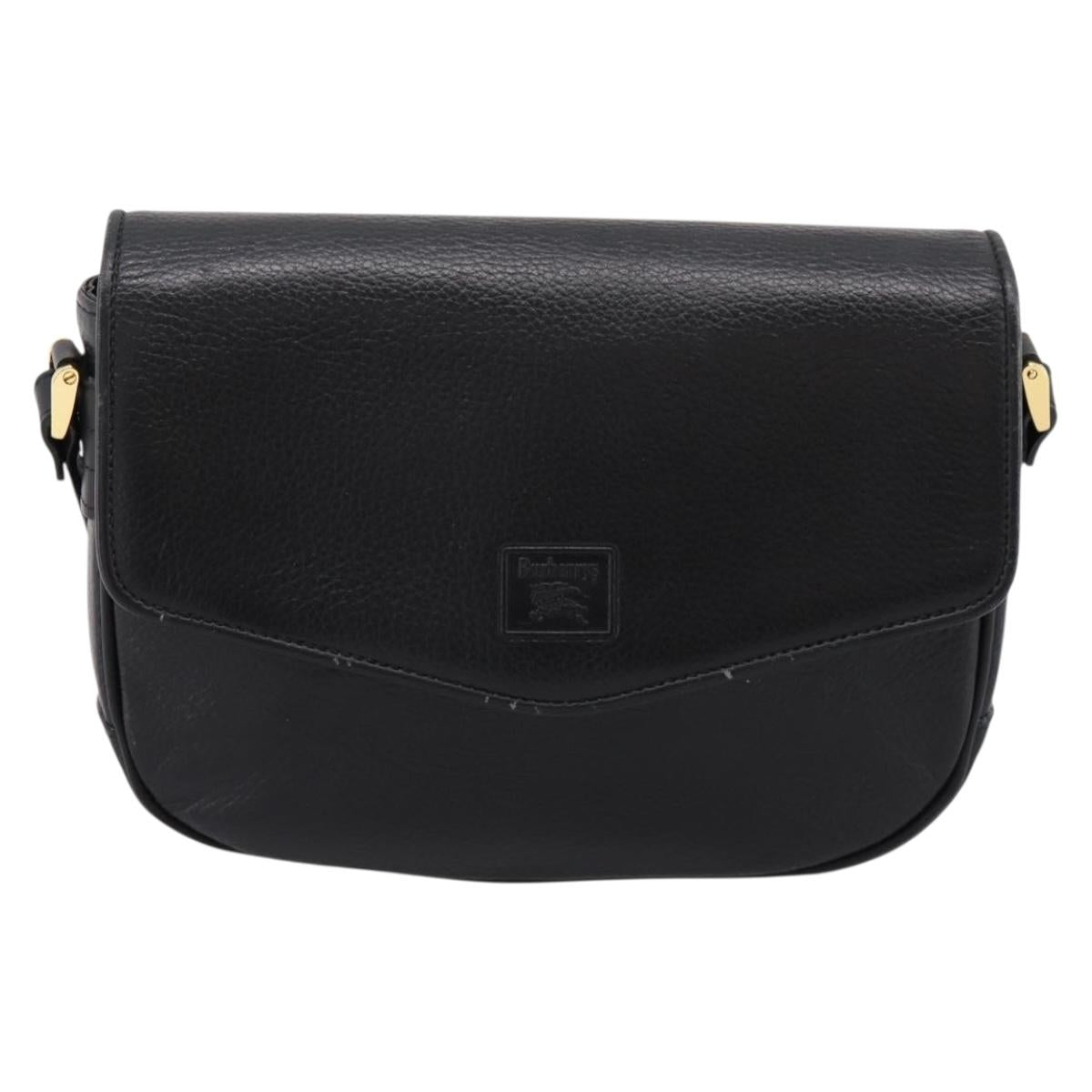 Burberrys Shoulder Bag Leather Black Gold Auth 203404