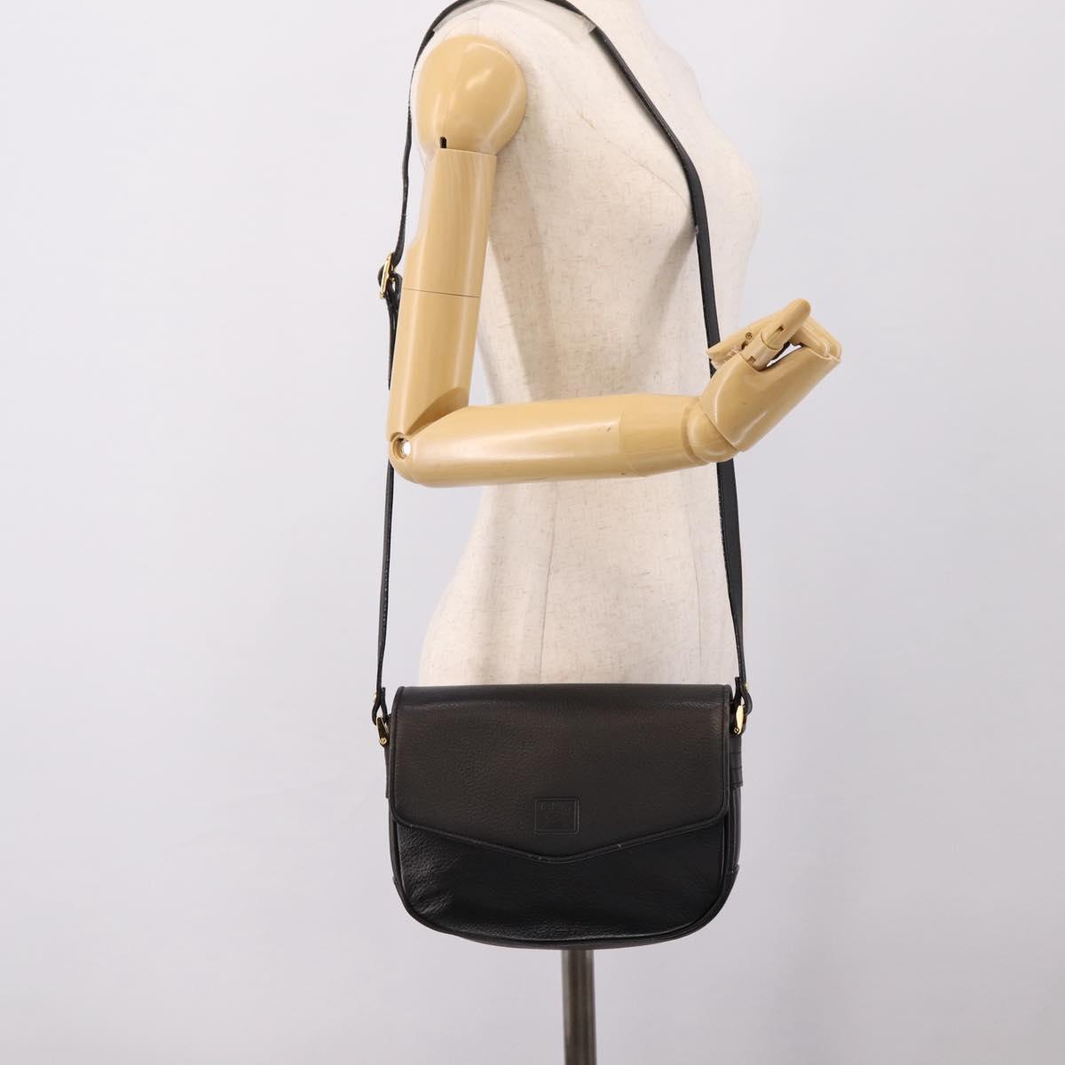 Burberrys Shoulder Bag Leather Black Gold Auth 203404
