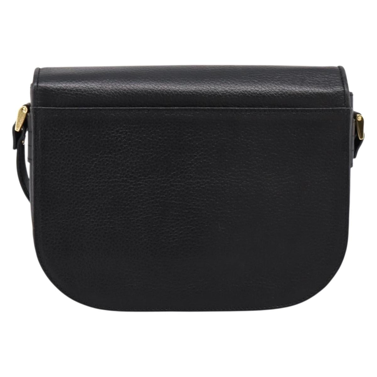 Burberrys Shoulder Bag Leather Black Gold Auth 203404