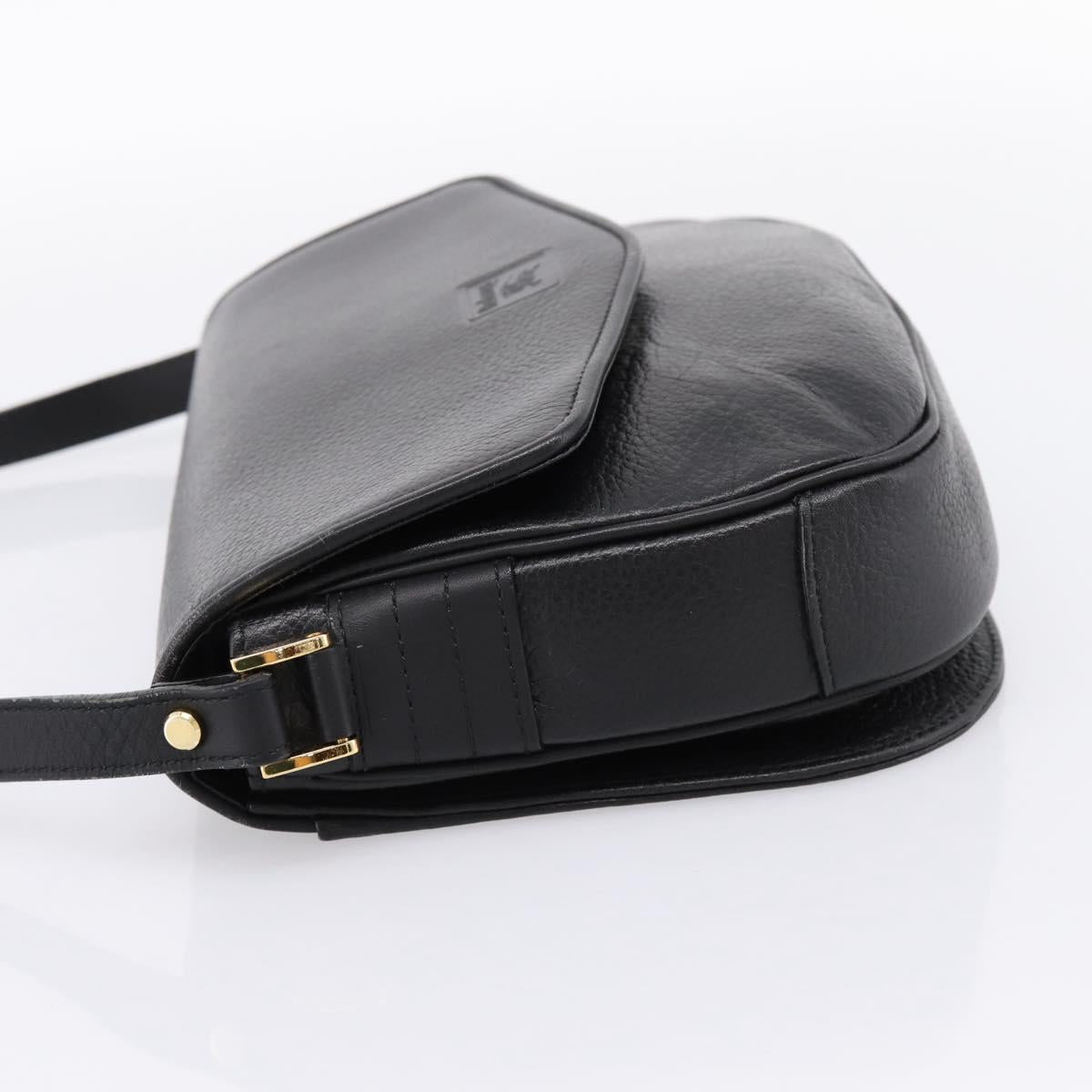 Burberrys Shoulder Bag Leather Black Gold Auth 203404
