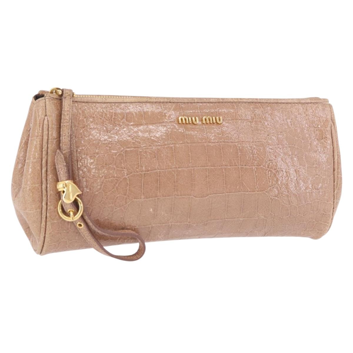Miu Miu Clutch Bag Leather Beige Gold Auth 203407A