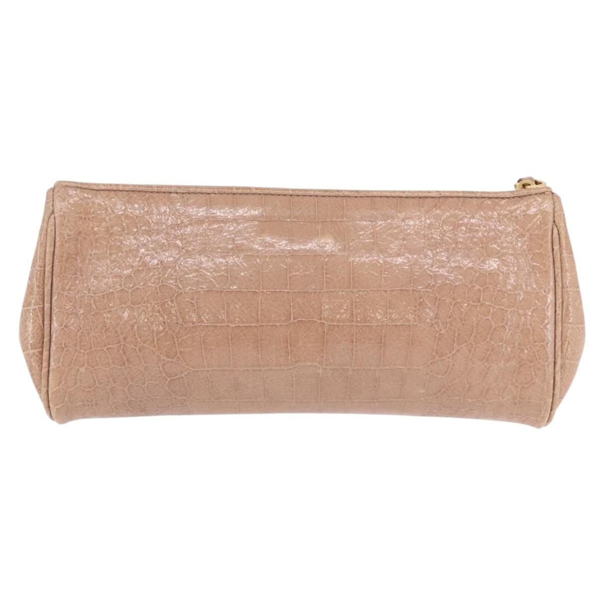 Miu Miu Clutch Bag Leather Beige Gold Auth 203407A
