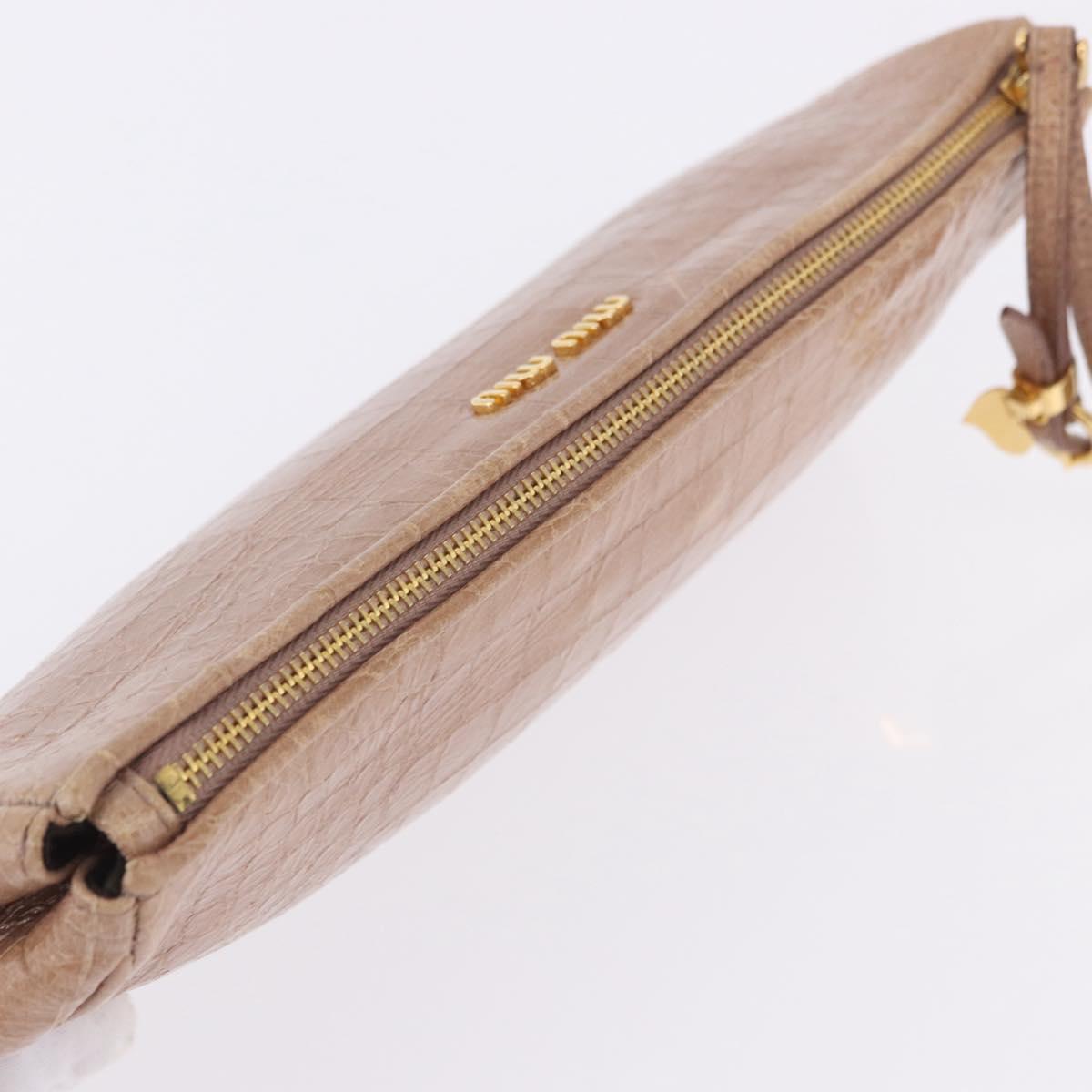 Miu Miu Clutch Bag Leather Beige Gold Auth 203407A