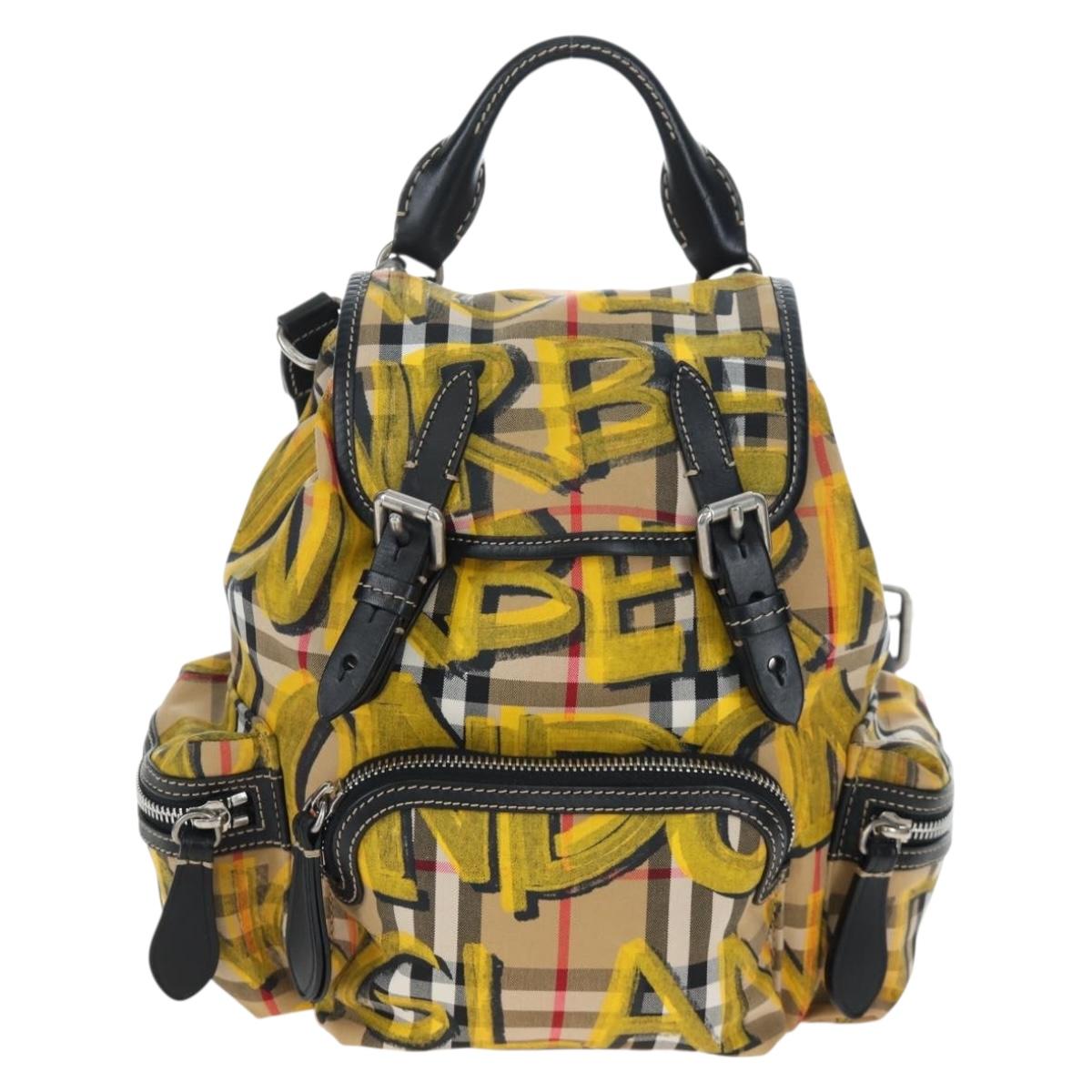 BURBERRY Nova Check Graffiti Backpack Canvas Beige Silver Auth 203410M