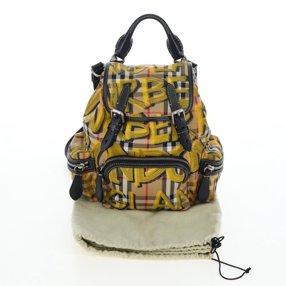 BURBERRY Nova Check Graffiti Backpack Canvas Beige Silver Auth 203410M