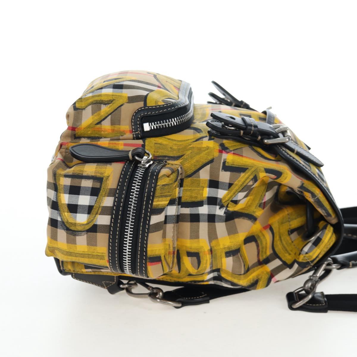 BURBERRY Nova Check Graffiti Backpack Canvas Beige Silver Auth 203410M