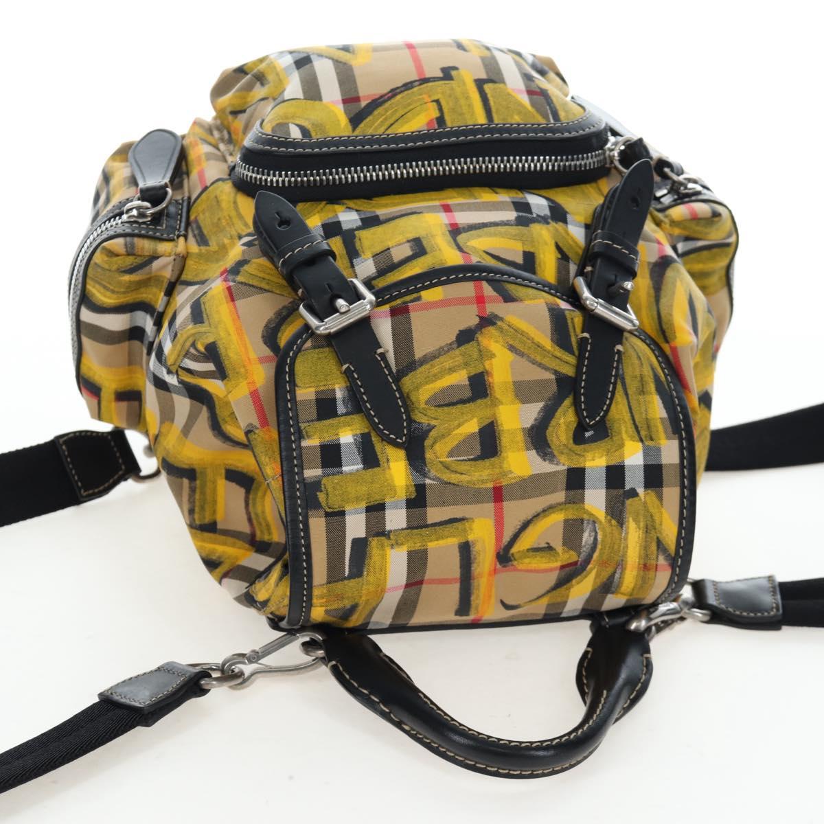 BURBERRY Nova Check Graffiti Backpack Canvas Beige Silver Auth 203410M