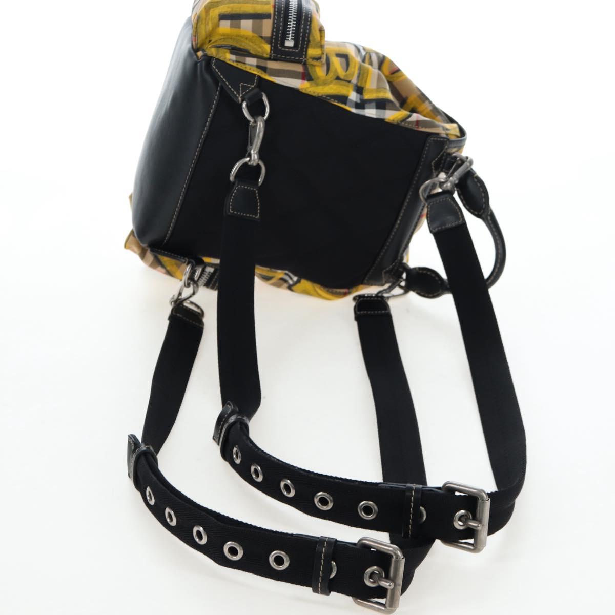 BURBERRY Nova Check Graffiti Backpack Canvas Beige Silver Auth 203410M