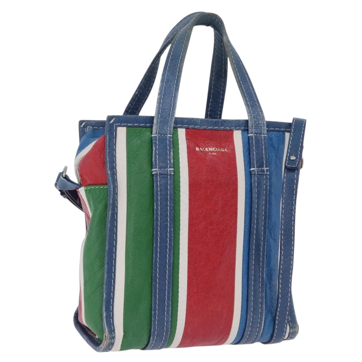 BALENCIAGA Bazaar Shopper XS Hand Bag Leather 2way Blue 452458 Auth 203417