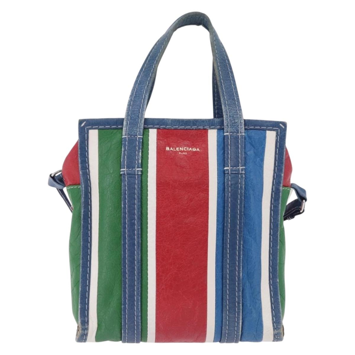BALENCIAGA Bazaar Shopper XS Hand Bag Leather 2way Blue 452458 Auth 203417