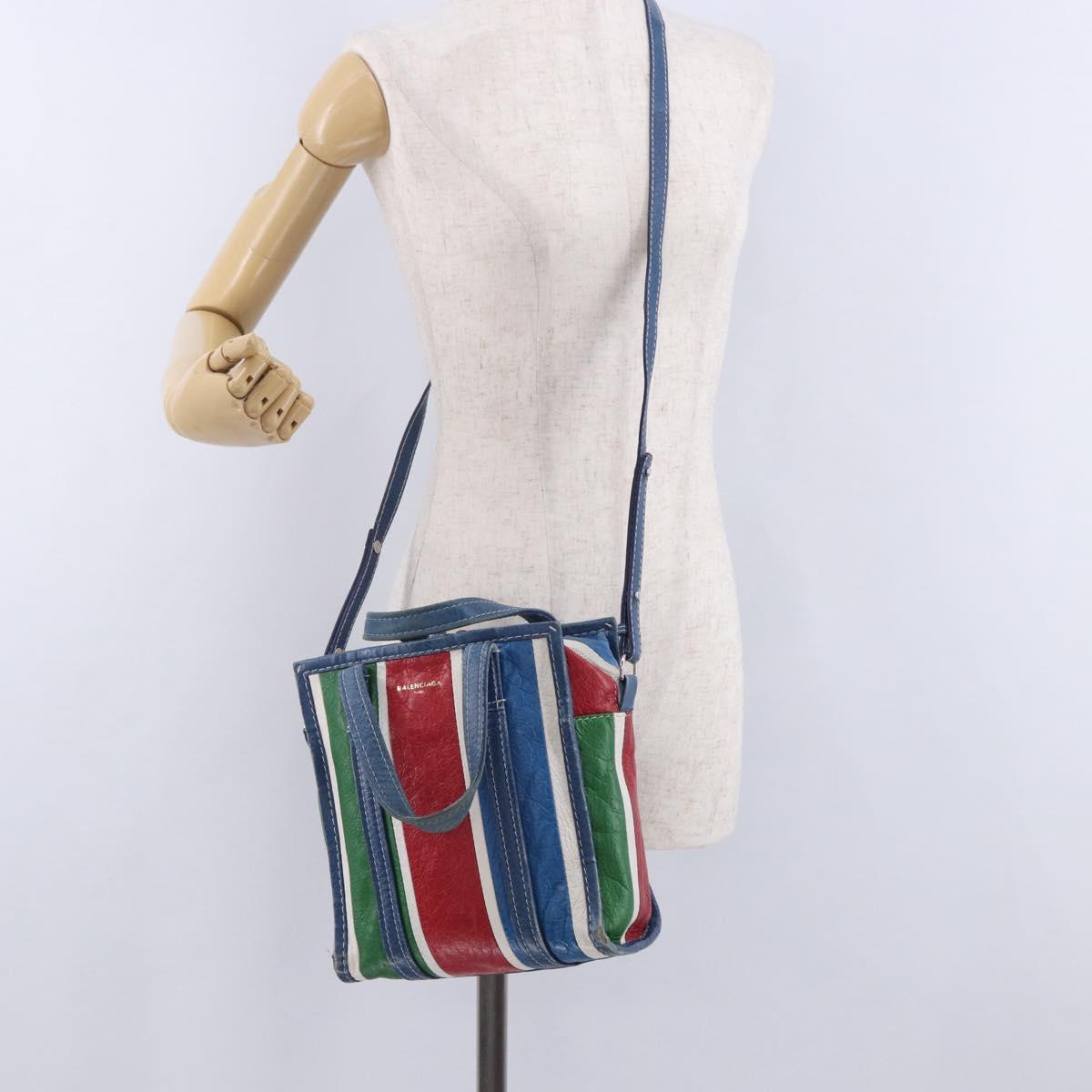 BALENCIAGA Bazaar Shopper XS Hand Bag Leather 2way Blue 452458 Auth 203417