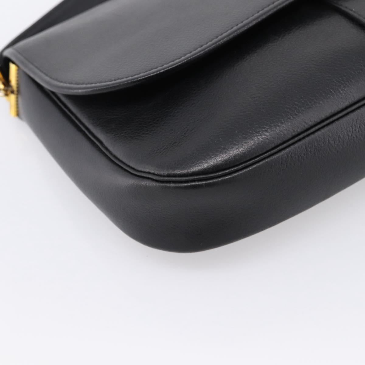 Christian Dior Shoulder Bag Leather Black Gold Auth 203420