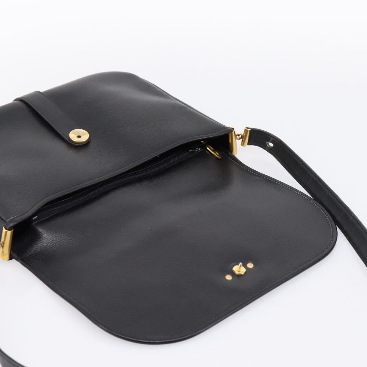 Christian Dior Shoulder Bag Leather Black Gold Auth 203420