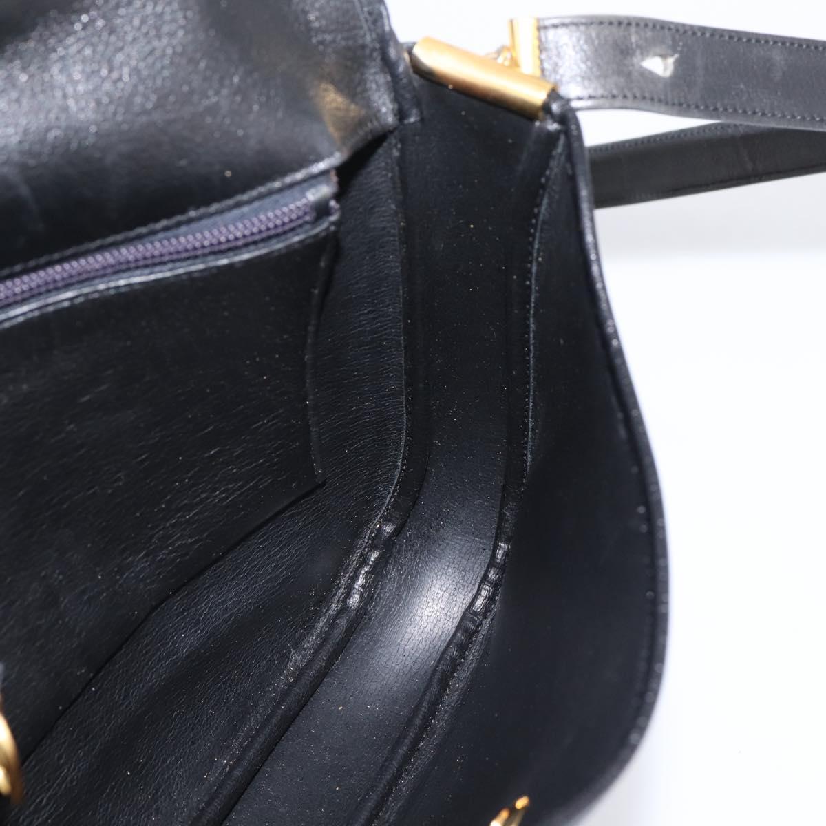 Christian Dior Shoulder Bag Leather Black Gold Auth 203420