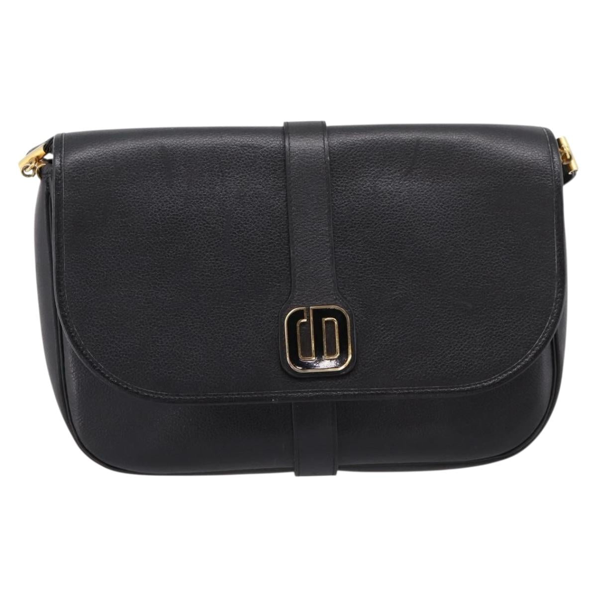 Christian Dior Shoulder Bag Leather Black Gold Auth 203420