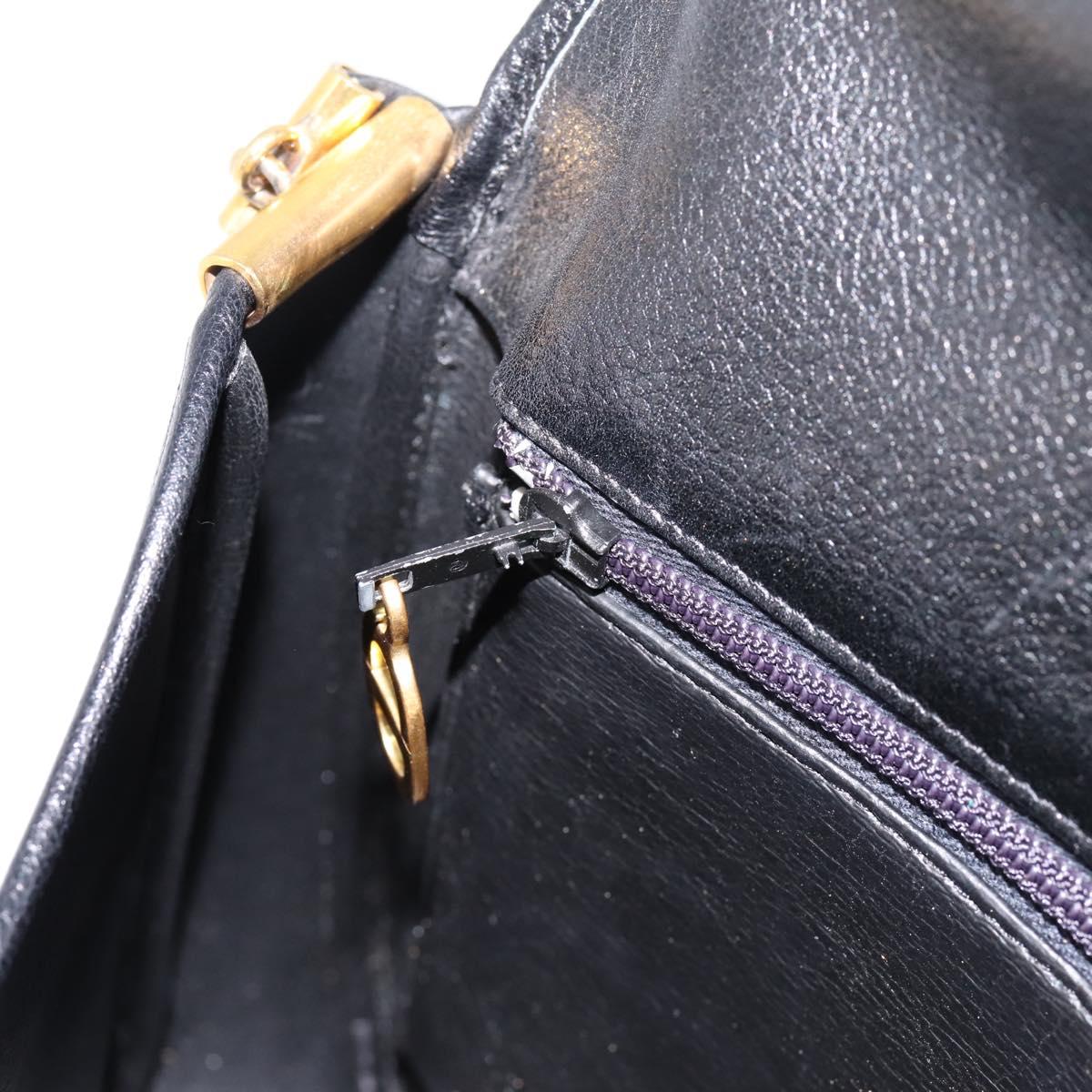 Christian Dior Shoulder Bag Leather Black Gold Auth 203420