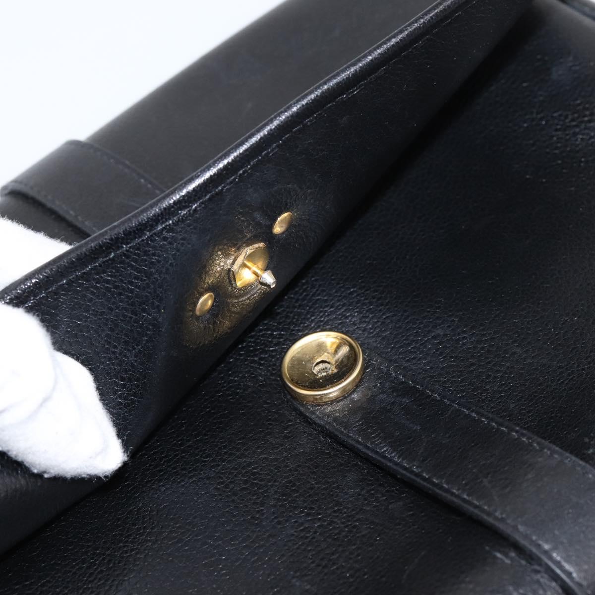 Christian Dior Shoulder Bag Leather Black Gold Auth 203420