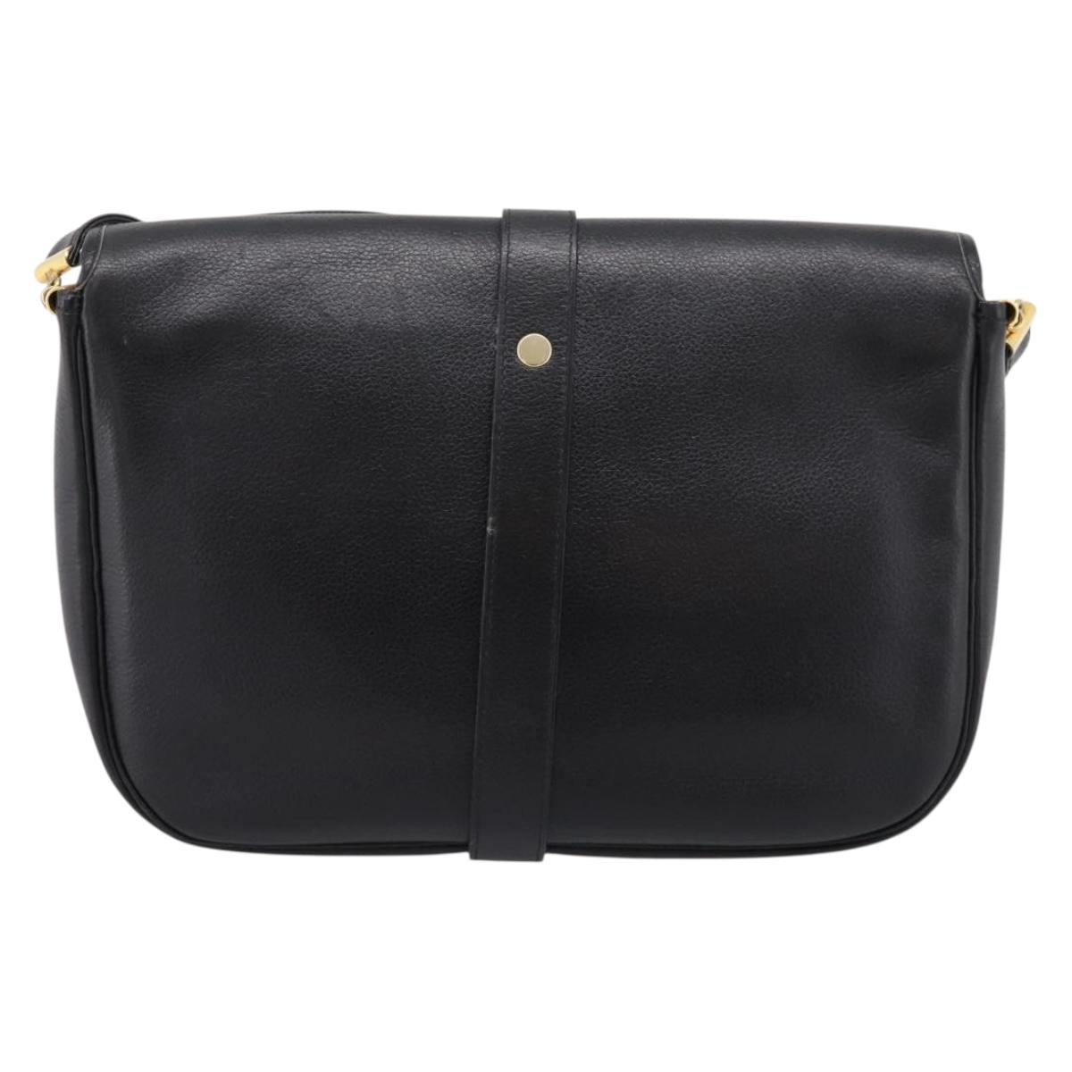 Christian Dior Shoulder Bag Leather Black Gold Auth 203420