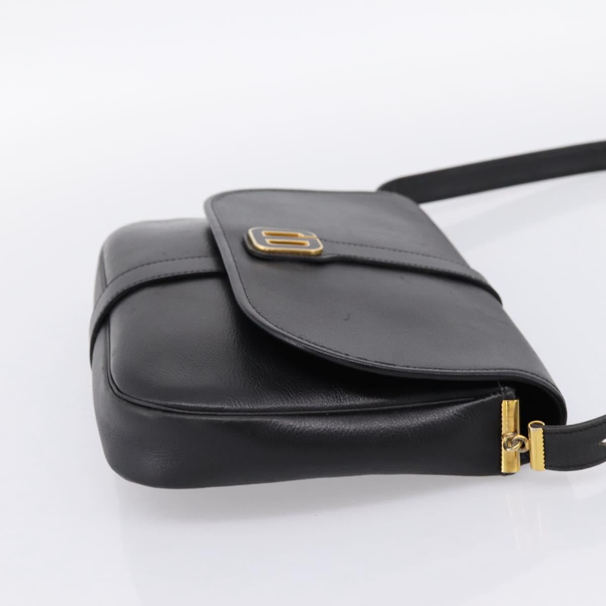 Christian Dior Shoulder Bag Leather Black Gold Auth 203420