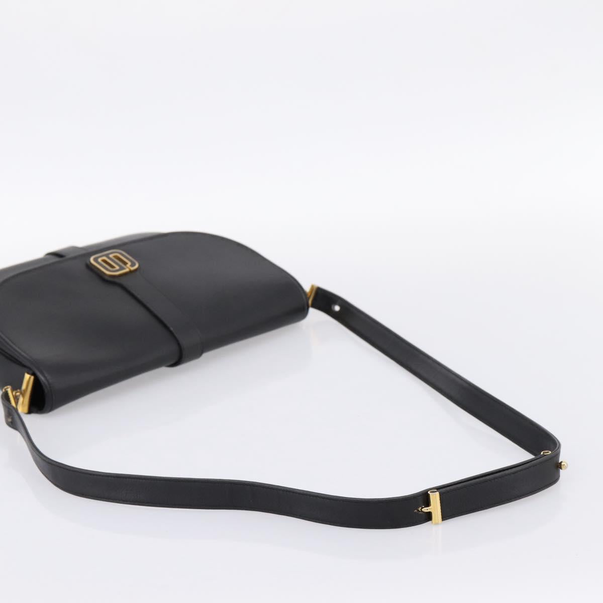 Christian Dior Shoulder Bag Leather Black Gold Auth 203420
