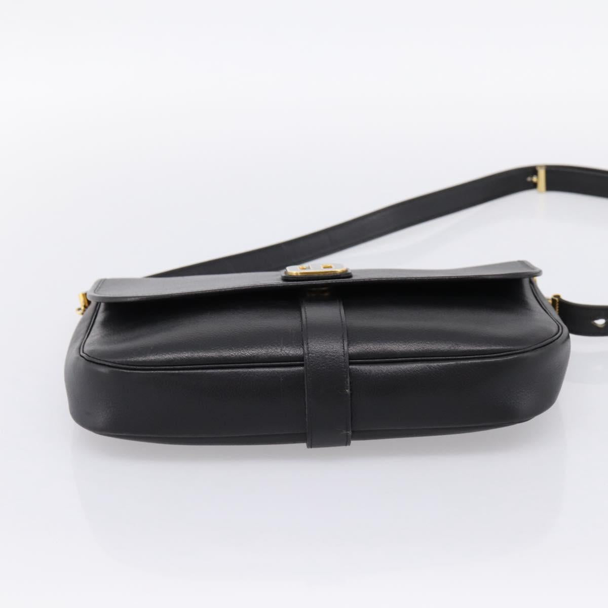 Christian Dior Shoulder Bag Leather Black Gold Auth 203420