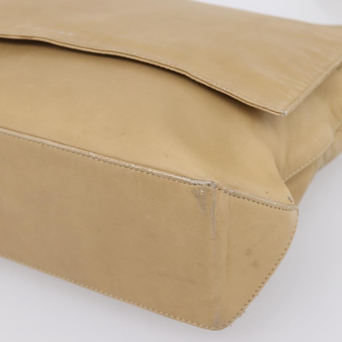 CELINE Shoulder Bag Leather Beige Silver Auth 203421