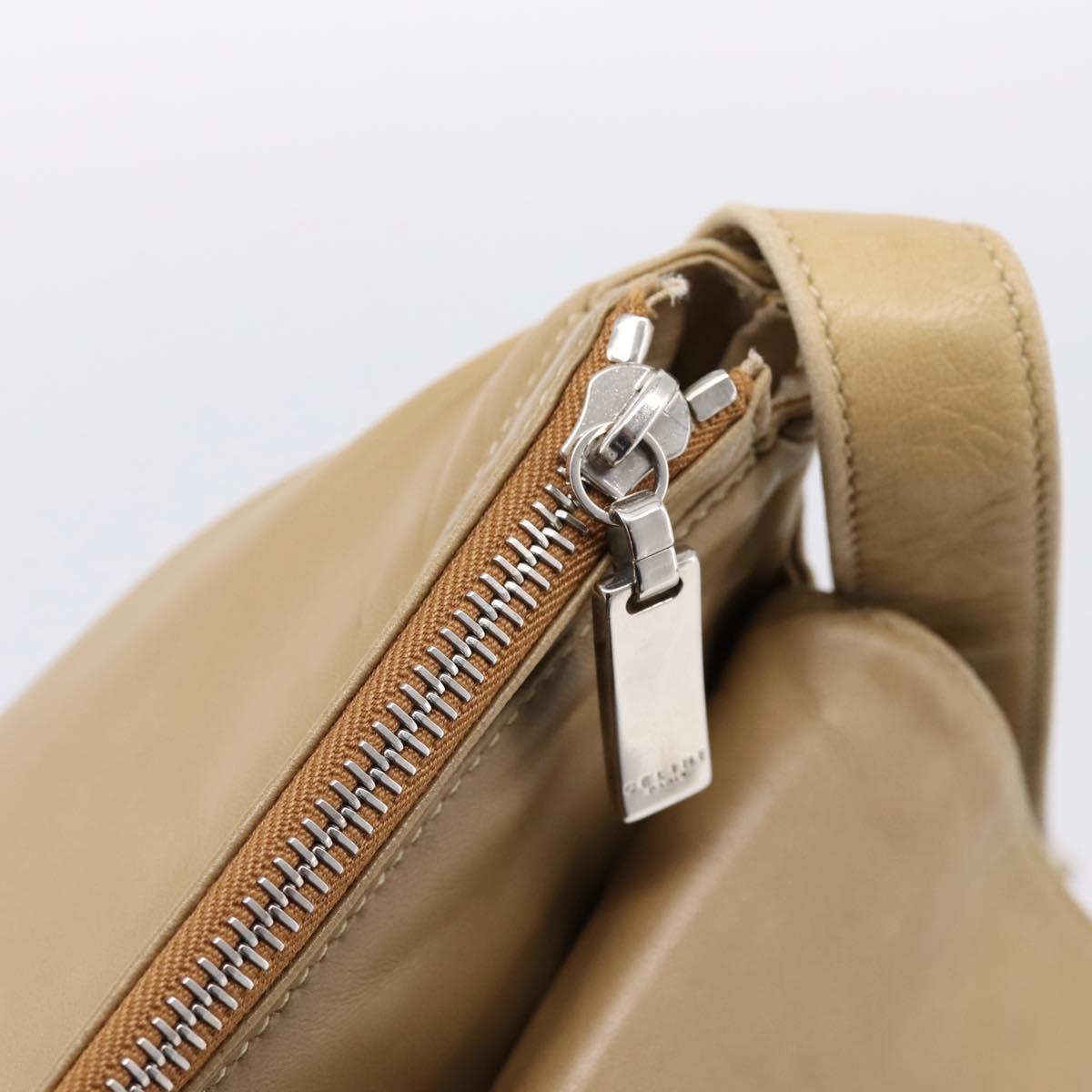CELINE Shoulder Bag Leather Beige Silver Auth 203421