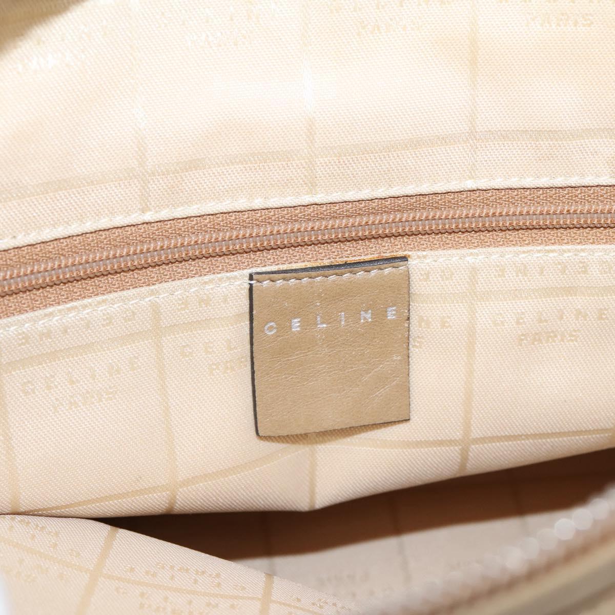 CELINE Shoulder Bag Leather Beige Silver Auth 203421