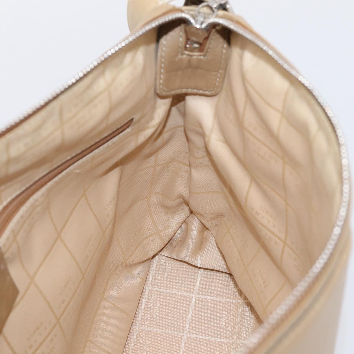 CELINE Shoulder Bag Leather Beige Silver Auth 203421