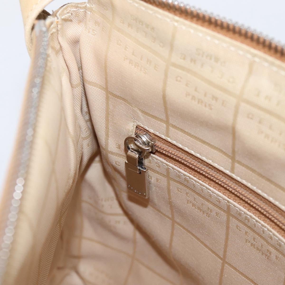 CELINE Shoulder Bag Leather Beige Silver Auth 203421