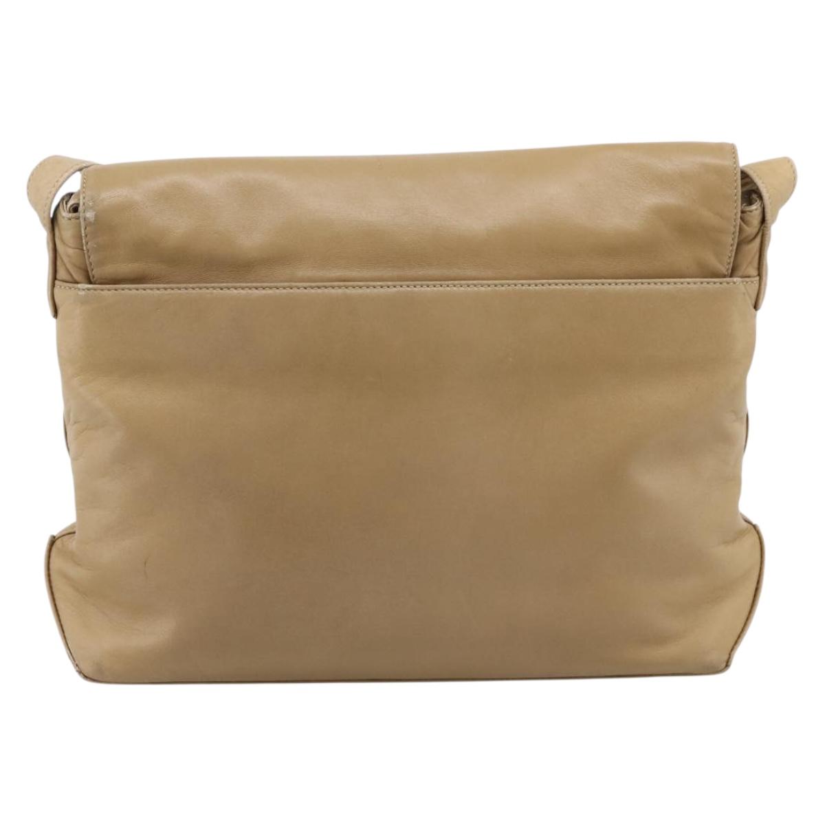 CELINE Shoulder Bag Leather Beige Silver Auth 203421
