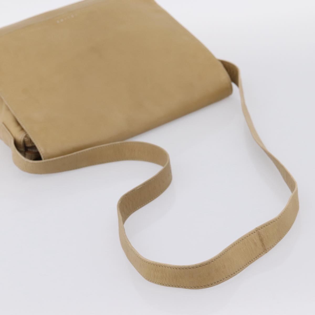 CELINE Shoulder Bag Leather Beige Silver Auth 203421