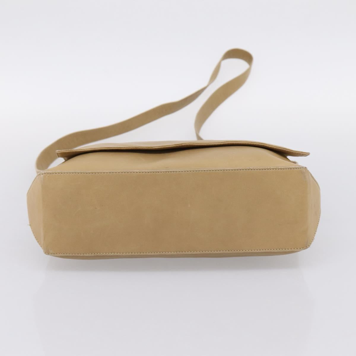 CELINE Shoulder Bag Leather Beige Silver Auth 203421