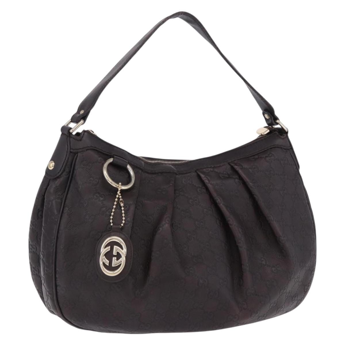 GUCCI GG Canvas Guccissima Sukey Bag Leather Dark Brown Gold 232955 Auth 203423V