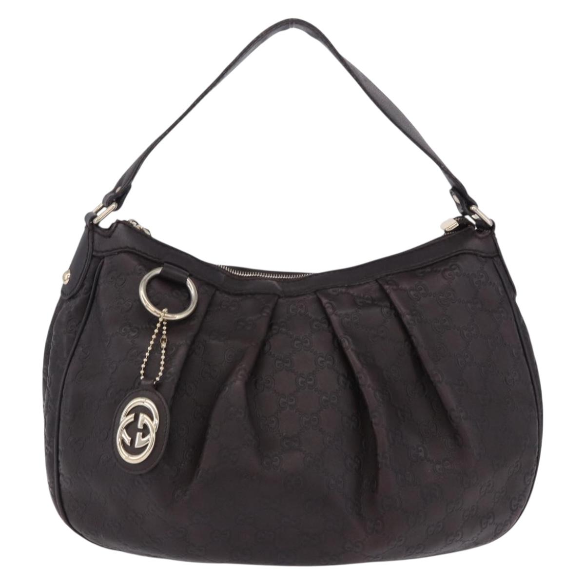 GUCCI GG Canvas Guccissima Sukey Bag Leather Dark Brown Gold 232955 Auth 203423V