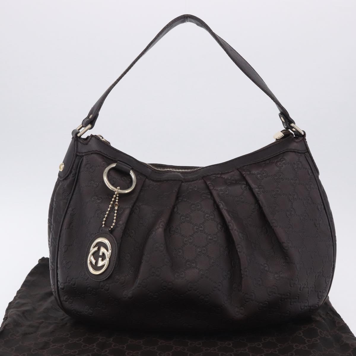 GUCCI GG Canvas Guccissima Sukey Bag Leather Dark Brown Gold 232955 Auth 203423V