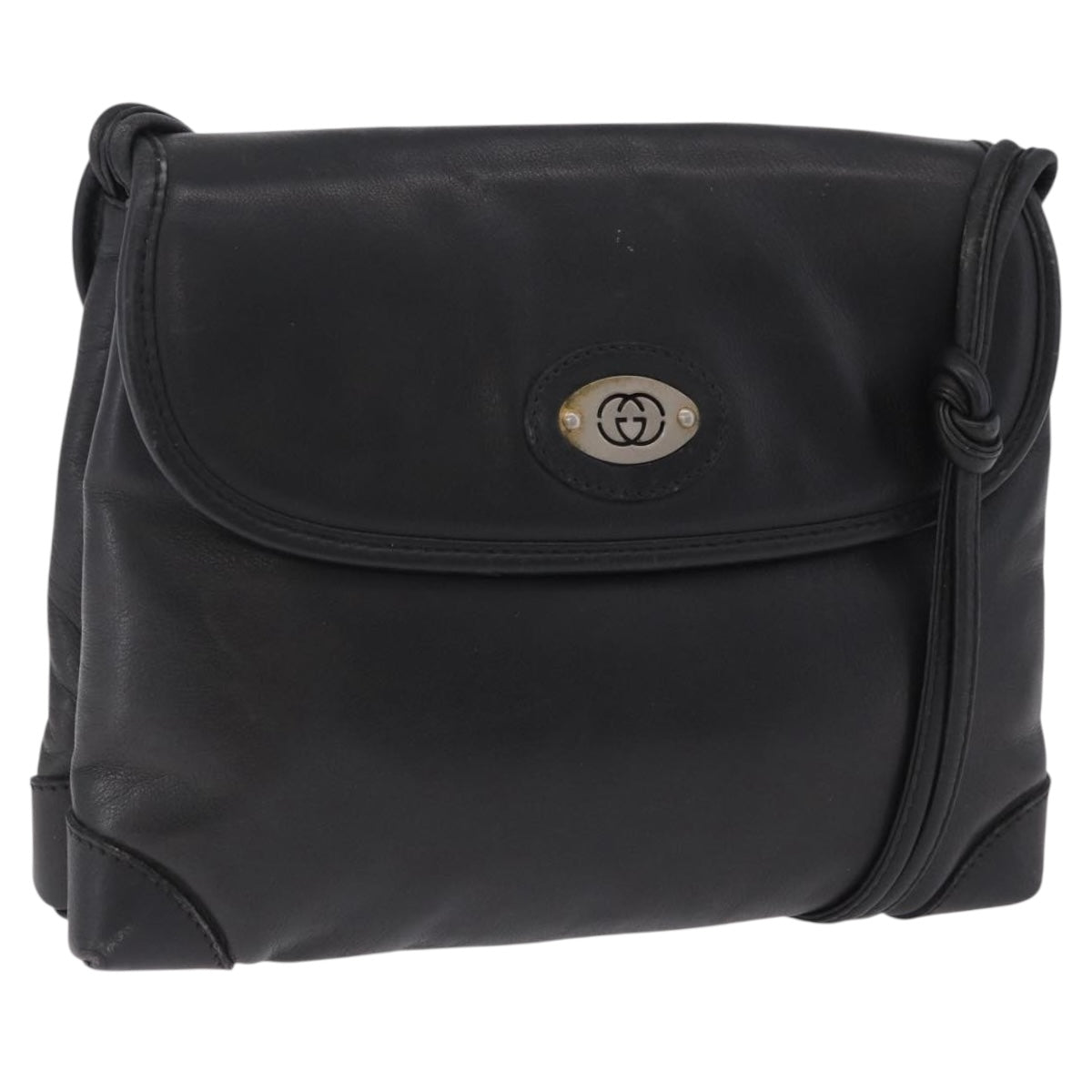 GUCCI Shoulder Bag Leather Black Gold 007 49 5548 Auth 203424