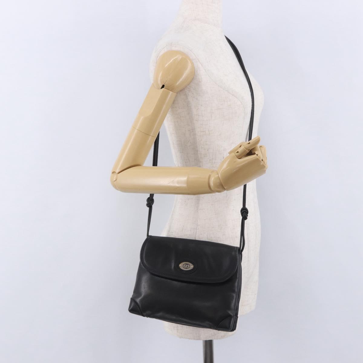 GUCCI Shoulder Bag Leather Black Gold 007 49 5548 Auth 203424