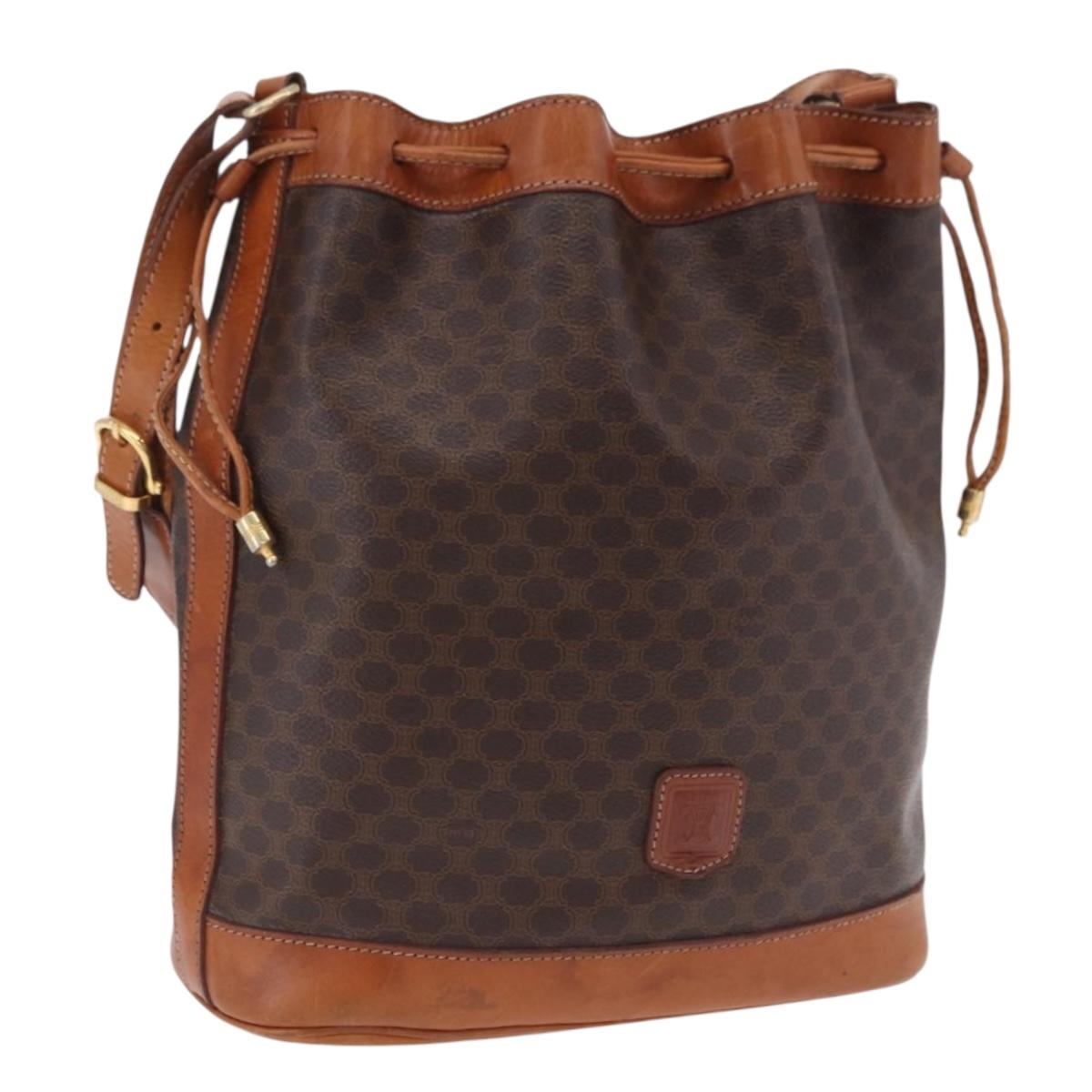 CELINE Macadam Canvas Shoulder Bag PVC Leather Brown Gold Auth 203425