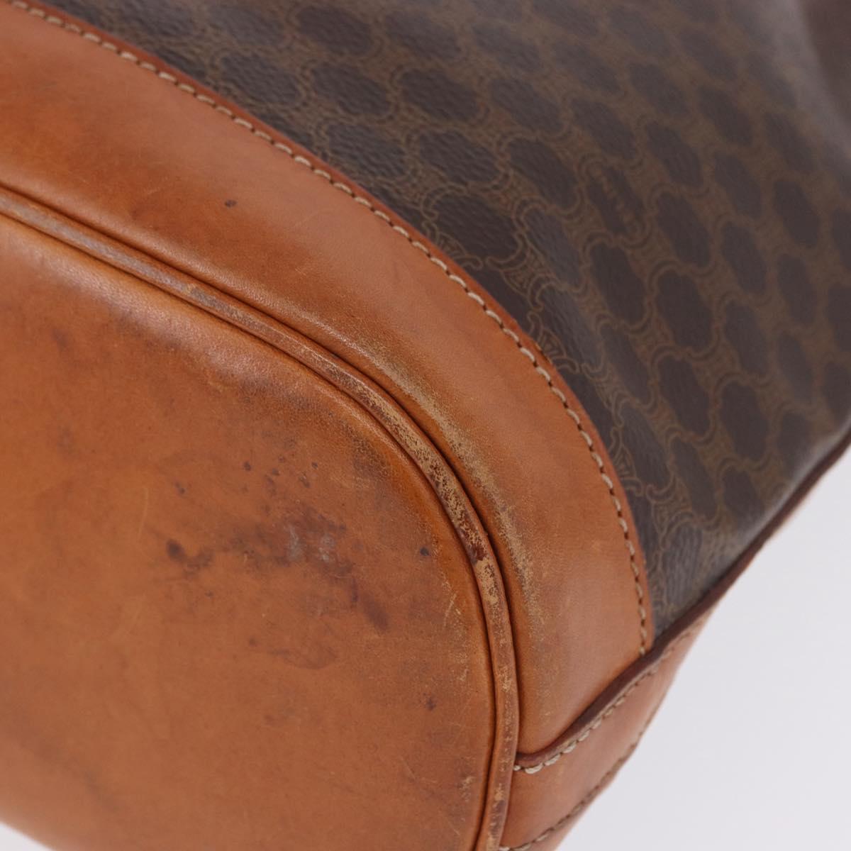 CELINE Macadam Canvas Shoulder Bag PVC Leather Brown Gold Auth 203425