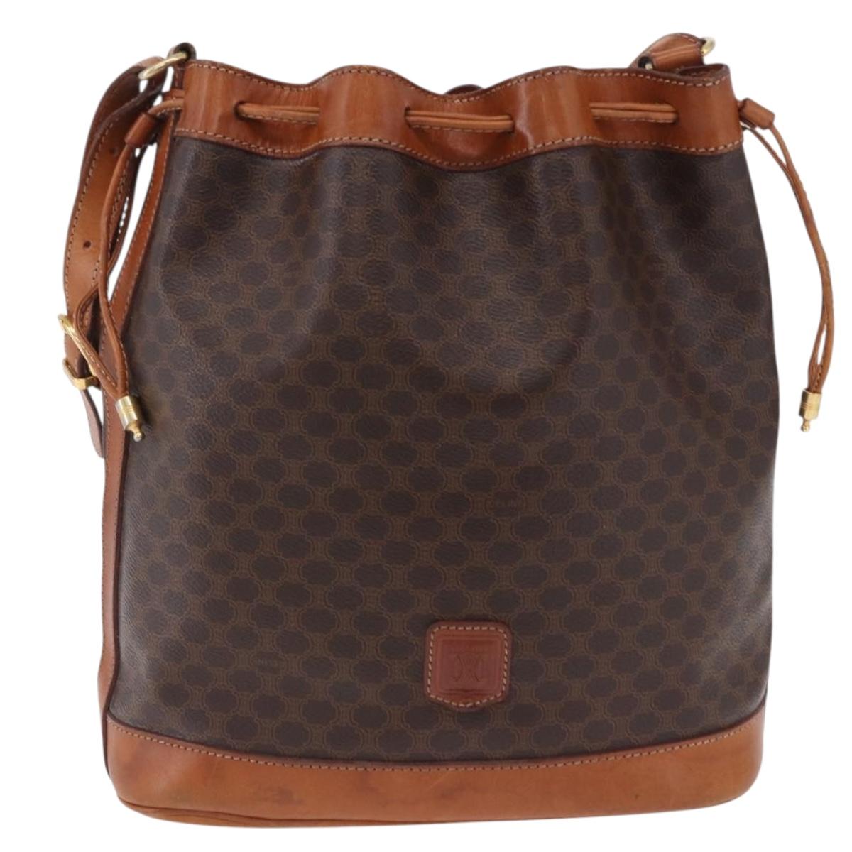 CELINE Macadam Canvas Shoulder Bag PVC Leather Brown Gold Auth 203425
