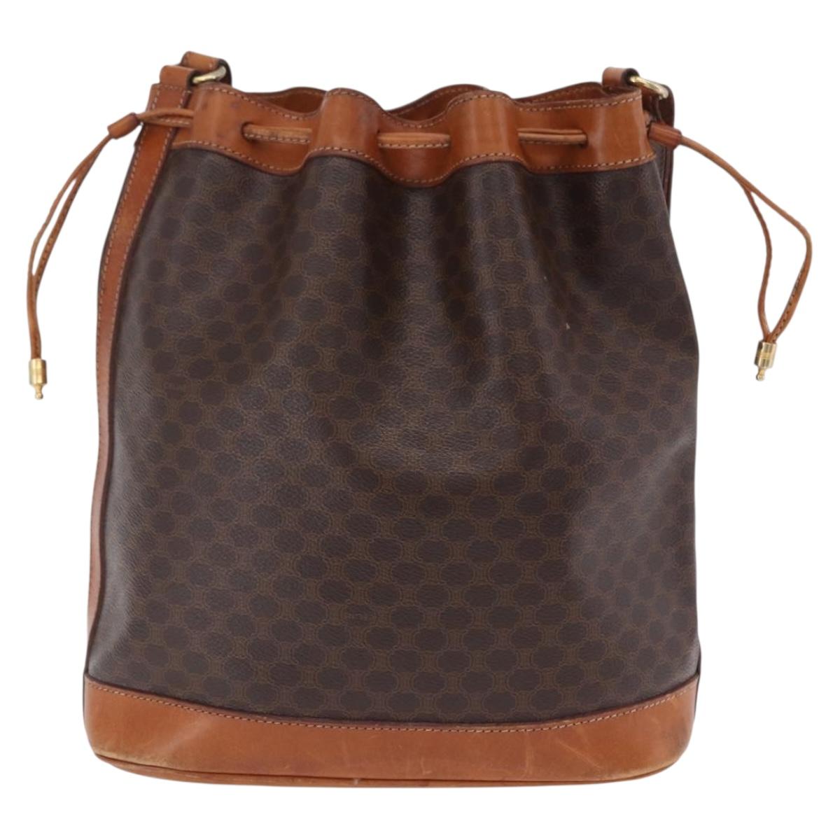 CELINE Macadam Canvas Shoulder Bag PVC Leather Brown Gold Auth 203425