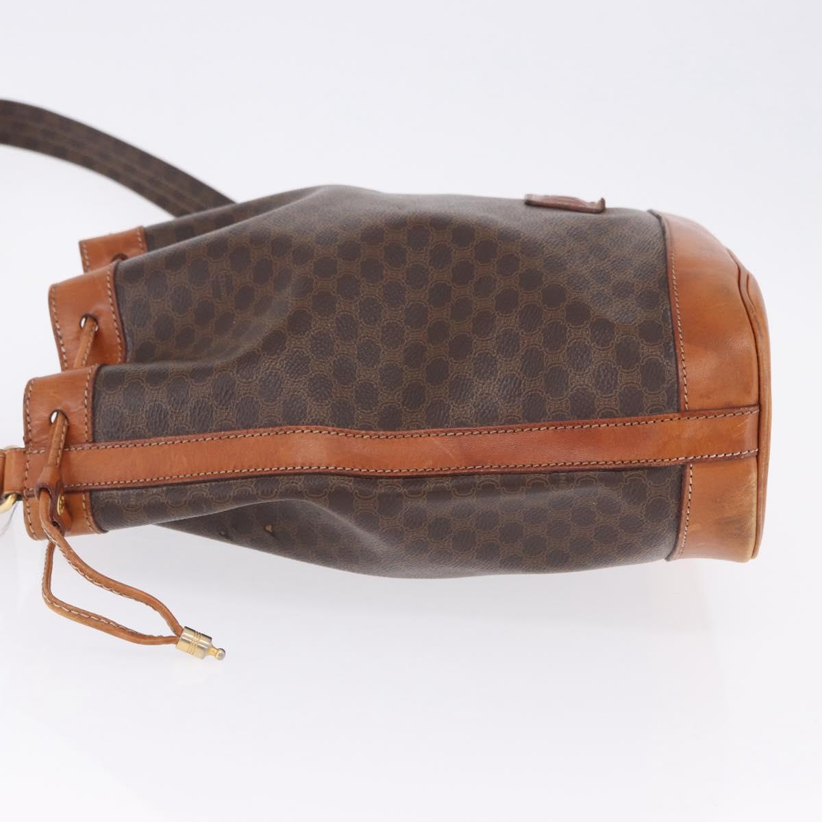 CELINE Macadam Canvas Shoulder Bag PVC Leather Brown Gold Auth 203425