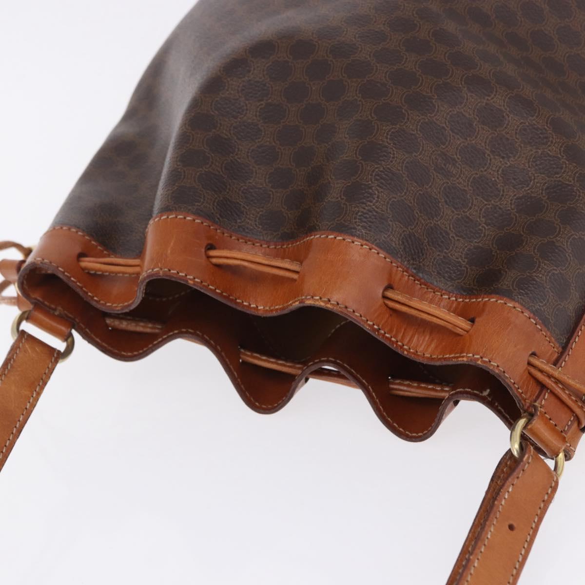 CELINE Macadam Canvas Shoulder Bag PVC Leather Brown Gold Auth 203425