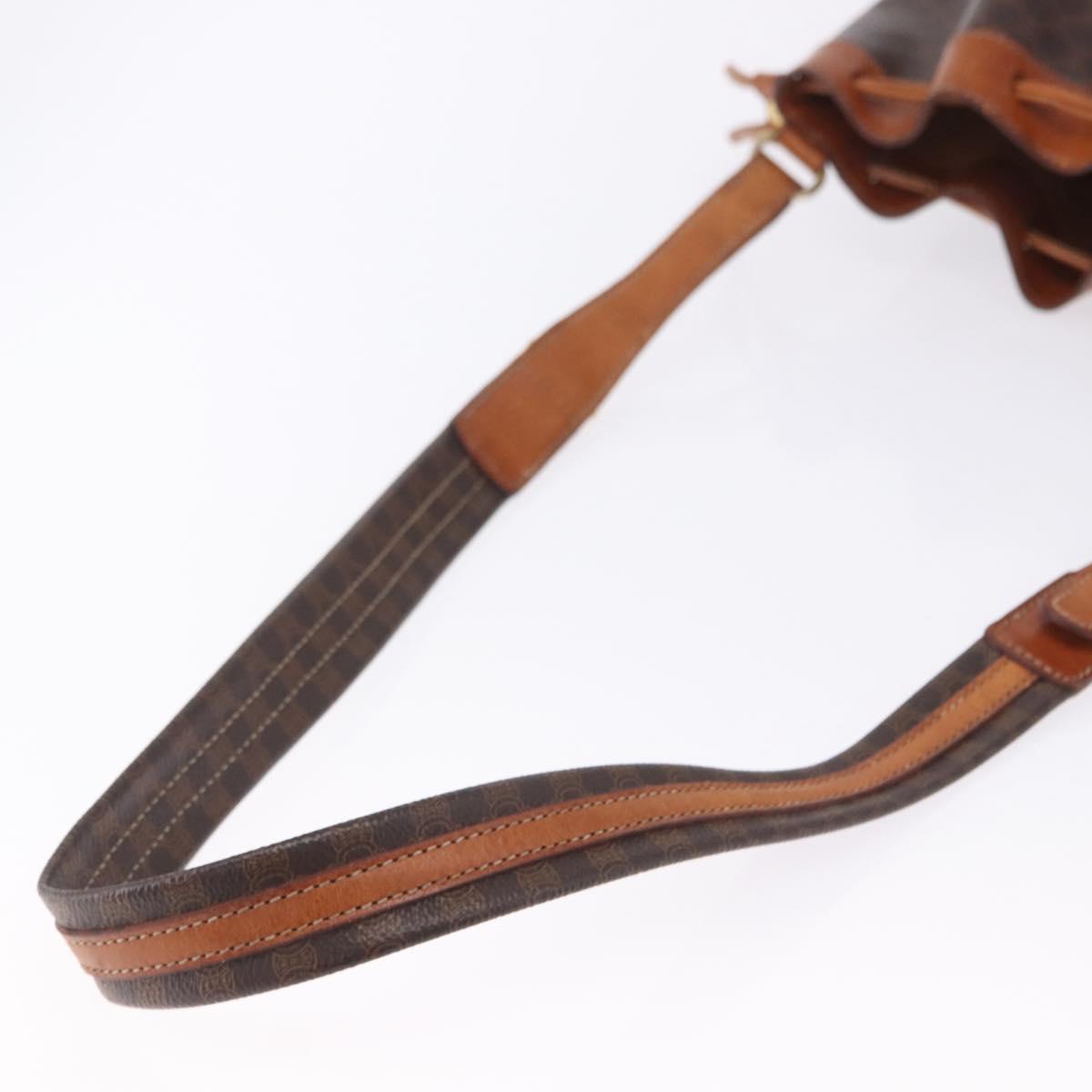 CELINE Macadam Canvas Shoulder Bag PVC Leather Brown Gold Auth 203425