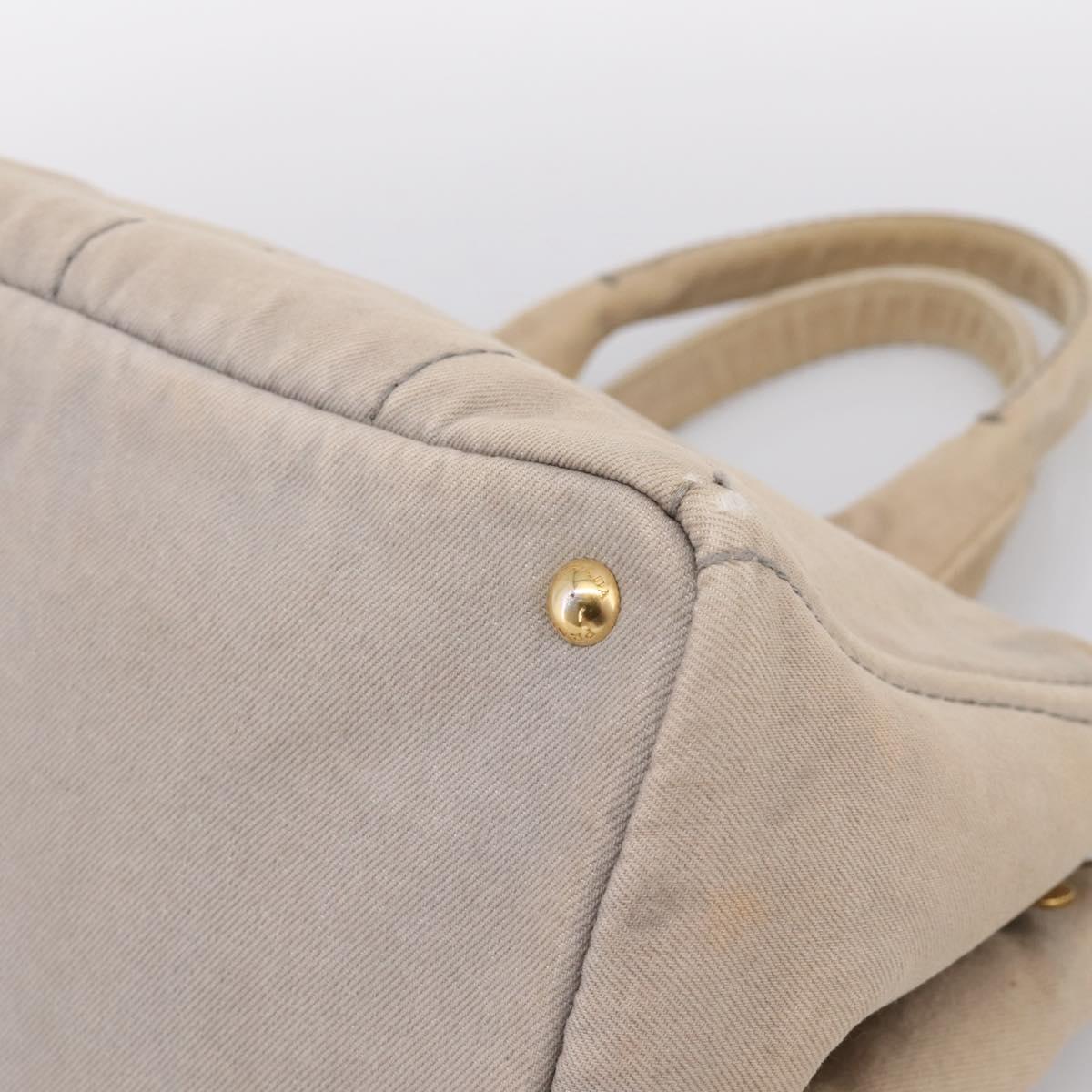 PRADA Canapa MM Hand Bag Canvas Gray Gold Auth 203427