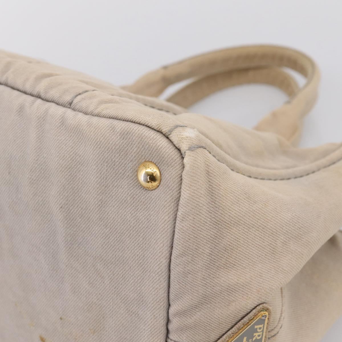 PRADA Canapa MM Hand Bag Canvas Gray Gold Auth 203427