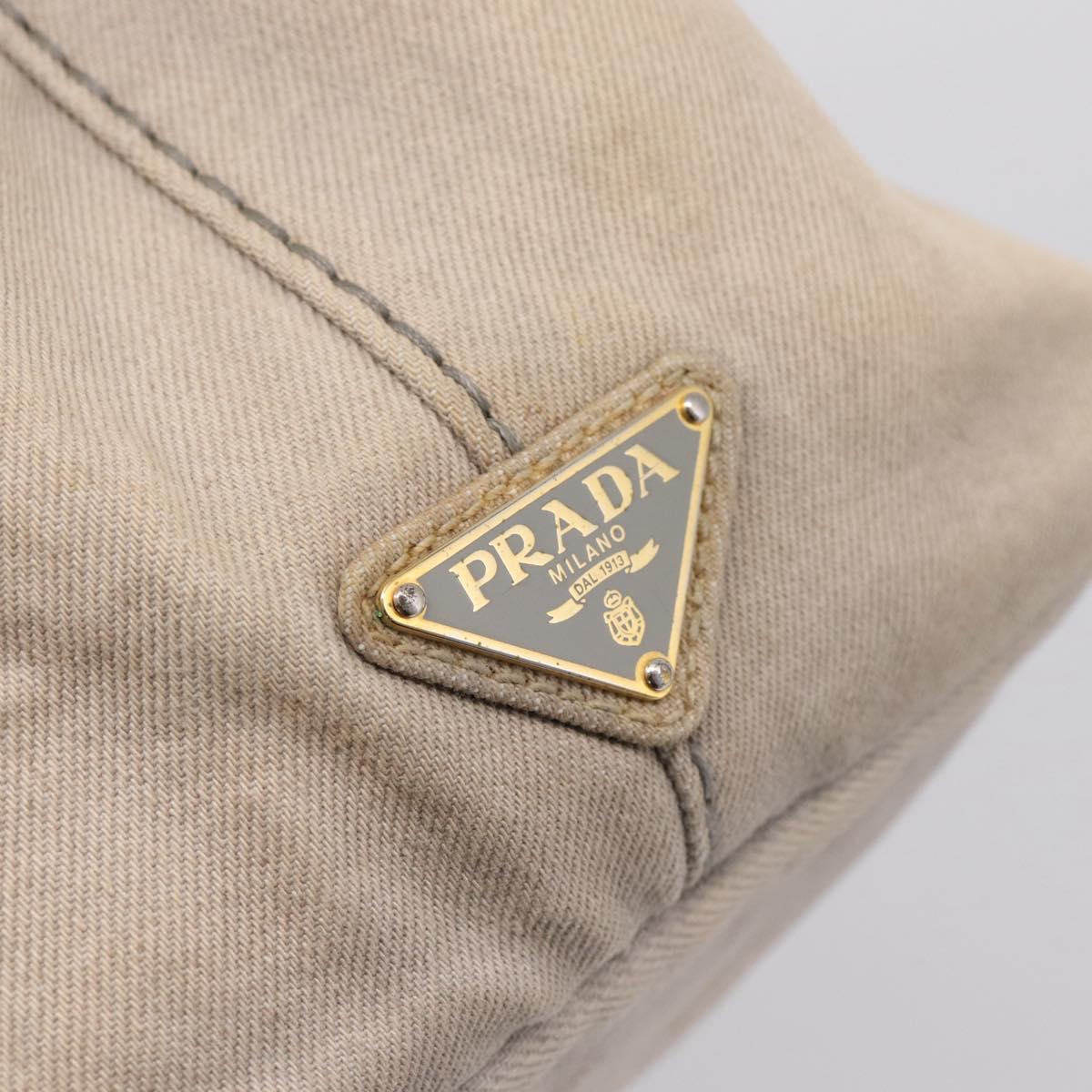 PRADA Canapa MM Hand Bag Canvas Gray Gold Auth 203427